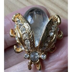 VTG Jelly Belly Beetle Bug Pin Brooch Pin 1.125"Glass Rhinestones Gold Plated